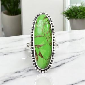 Green Copper <b>Turquoise</b> <b>Ring</b> 925 Sterling Silver Handmade Gemstone Jewelry Gift for Women - Product Image 1