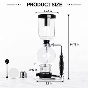 Cafetière à siphon en <span class=keywords><strong>verre</strong></span> borosilicate 3/5 tasses - Cafetière manuelle à vide avec poignée noire et filtres en tissu pour usage domestique - Product Image 3
