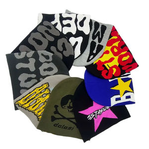 Gorro de Jacquard de algodón con estampado personalizado alto, diseño Reversible, estampado gráfico, bordado, Etiqueta Privada, gorros acrílicos de invierno - Product Image 1