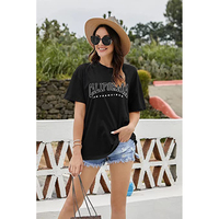 Großhandel Damen Casual Umweltfreundliche 100% Baumwolle Buchstaben-Grafik-Print Kurzarm Tunika Tops Rundhals Lose T-Shirts Übergroß