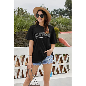 เสื้อยืดผู้หญิงสไตล์ลำลอง คอตตอน 100% เป็นมิตรกับสิ่งแวดล้อม พิมพ์ลายตัวอักษร แขนสั้น ทรงหลวม คอกลม ไซส์ใหญ่ ขายส่ง - Product Image 2