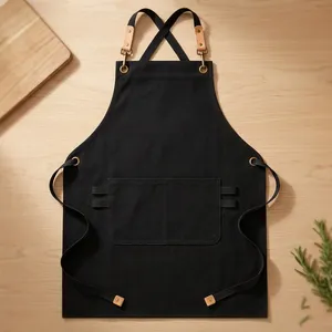 Bib <b>Apron</b> Canvas Black Adjustable Waist Classic Style Heavy Duty Reusable Water Resistant Lightweight Cooking <b>Apron</b> with Pocket - Product Image 1