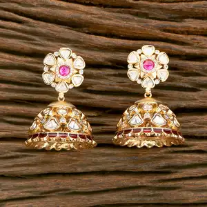Membeli kualitas ekspor mawar berlapis emas anting-anting Kundan Jhumki dalam perhiasan Arab untuk anak perempuan dan wanita