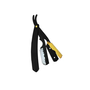 Black Folding Straight <b>Razor</b> With Gold Accents Stainless Steel <b>Blade</b> For Men Barber Shop Use <b>Single</b> <b>Blade</b> Design - Product Image 3