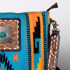 Manta de sillín de grano superior de cuero de lujo de alta calidad, diseño azteca, bandolera occidental, bolso con flecos, borla, bolsos para niñas - Product Image 2