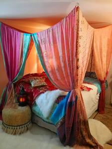 Customizable Bohemian Vintage Sari Saree <b>Bed</b> Canopy <b>Curtains</b> for Summer Home Decor in India - Product Image 6