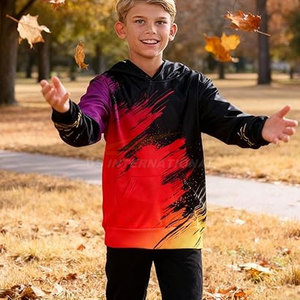 เสื้อมีฮู้ดแบบสวมหัวพิมพ์ลาย3D สำหรับเด็กสีดำและสีแดงมีกระเป๋าใบใหญ่มีฮู้ดกราฟิกสุดเท่ใส่ในฤดูหนาว - Product Image 2