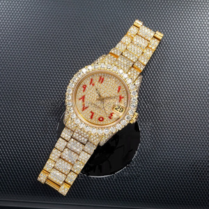 Reloj Personalizado de Acero Inoxidable Dorado con Diamantes VVS Moissanite, Pantalla Analógica Automática, Función de Día, Estilo Hip Hop para Hombre y Mujer - Product Image 4