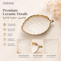 Bol en céramique JOZING en forme de feuille avec bord doré et veines en relief – Plat de service décoratif – Fournisseur de vaisselle en céramique
