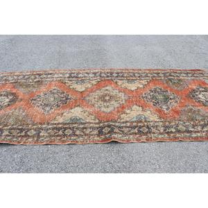 4.7x12.5 ft Turkish Rug, Vintage <b>Runner</b> Rug, <b>Red</b> Blue Abstract Rug - Product Image 3