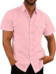 Chemise à manches courtes teintée en fil de coton 100% pour hommes de taille XL personnalisée et décontractée anti-rides respirante avec motif 3D deux poches - Product Image 4