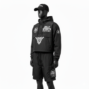 Conjunto de Pantalones Cortos Cortavientos de Nailon Premium, Resistentes al Agua, Diseño de Paneles Negros, Logotipo Personalizado por Transferencia de Calor, Conjunto de Pantalones Cortos Cortavientos para Hombre - Product Image 5