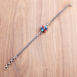 Sterling 925 Silver Wedding <b>Bracelet</b> Multi Gemstones Coral and Turquoise Gift for Her-Bangles Type - Product Image 1