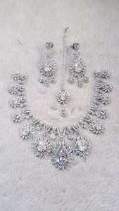 Premium Quality <b>Bridal</b> Anniversary <b>Set</b> Stainless Steel Includes <b>Necklace</b> Earrings Crystal Rhinestone Tikka Classic Stylish - Product Image 4