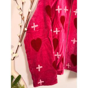Autumn Pink <b>Velvet</b> Kantha Hearts Blazer Quilted Varsity Bomber <b>Jacket</b> with Custom Logo Short Length Outerwear Ladies 100% Cotton - Product Image 3