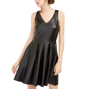 Abito Elegante a Trapezio per Ragazze Rosie Harlow, Nero in Ecopelle, Lunghezza al Pavimento, Taglie da XS a 5XL, per Uscite in Discoteca, Fornitura ODM - Product Image 1