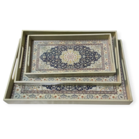 3er-Set Serviertabletts im Arabischen Design - Luxuriöse Stapelbare Tabletts mit Persischem Teppich-Motiv & Ausgeschnittenen Griffen in Mintgrün für Ramadan und Eid