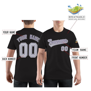 Camiseta de Béisbol Negra Personalizada para Hombre, Manga Corta, Cuello Redondo, Algodón Jersey, Impresión con Nombre y Número del Equipo, Corte Casual, Largo Regular - Product Image 3
