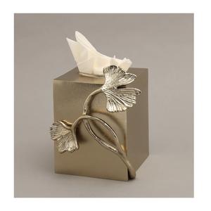 Boîte à mouchoirs de table attrayante, de qualité créative, de forme carrée, en métal avec boîte à mouchoirs en forme de gingko, parfaite pour votre chambre à coucher, votre salle de bain - Product Image 1