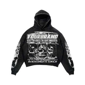 Design personnalisé Survêtement streetwear de qualité supérieure avec strass personnalisés lavage à l'acide sérigraphie jogging survêtement vintage pour hommes - Product Image 2