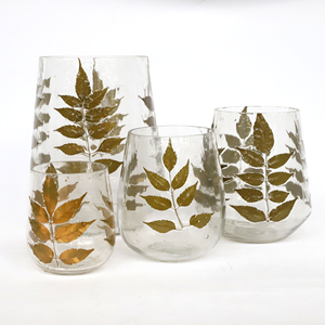 ชุดแก้วบอโรซิลิเกตแบบเป่ามือพร้อมใบสะเดาแบบกดและขอบทองคำเปลวสำหรับงานแต่งงานของตกแต่งบ้านและเป็นของขวัญ - Product Image 5