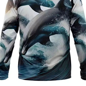 Camisa de Pesca de Manga Larga para Hombre, Estampado de Delfines, UPF 50, Anti-UV, 100% Poliéster, Sublimación, Estilo Pullover, Ropa de Exterior para Adultos - Product Image 5