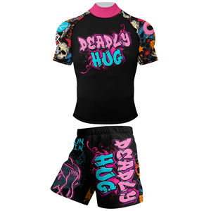 Conjuntos de Rashguard y Shorts de Manga Corta Personalizados con Diseños Modernos, de Poliéster Elástico, para MMA y BJJ, con Cintura Elástica de Goma - Product Image 4