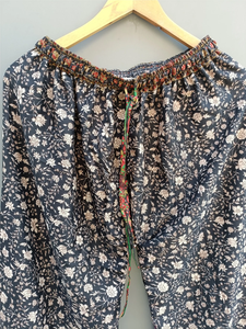 Indian Vintage Recycled Silk <b>Pajama</b> Set for Women Floral Print Casual Wrap Top with Palazzo and <b>Crop</b> Top Night Beach Dress - Product Image 4