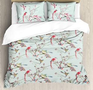 Fundas de edredón de lino suave para niños, ropa de cama con estampado personalizado de aves para las cuatro estaciones, 100% algodón orgánico, certificado GOTS, para verano - Product Image 1