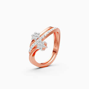 Bague empilable florale Daisy Duo Twist avec diamant de laboratoire de 0,25 ct de taille ronde, idéale pour un cadeau |   En or jaune, blanc et rose 9 carats - Product Image 3
