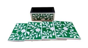 Juego de posavasos redondo de nácar premium y incrustaciones de hueso de plato diseñadas para el servicio de café de té árabe y regalos de lujo de Ramadán - Product Image 3