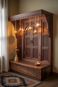 Mandir en bois de paon pour la salle de prière, fait à la main en teck massif, finition brune, mandir de prière élégant, mandir Swaminarayan Mexique - Product Image 5