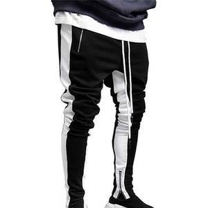 Pantalones deportivos informales con cremallera ajustados de cintura alta para hombre, pantalones de chándal de lona plana para gimnasio, Pantalones rectos a rayas curvas - Product Image 2