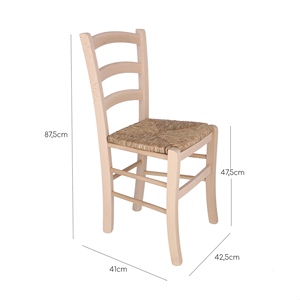 Sedia da pranzo rustica WELL HOME con seduta in paglia grezza, finitura non verniciata, 42,5x41x87,5 cm - Product Image 3