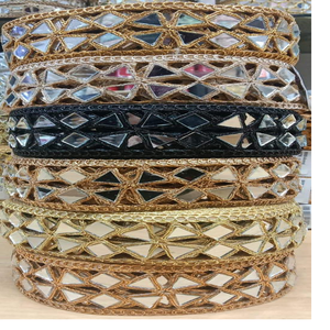 Cordones DE TRABAJO DE ESPEJO bordados hechos a medida con opciones multicolores en diseños geométricos de 3 pulgadas de ancho para reventa. - Product Image 3