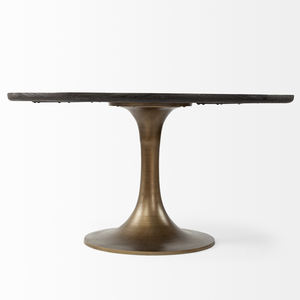 Industrial Round Brown Solid Wood <b>Top</b> Gold Metal Base Dining Table Modern Mango <b>Wooden</b> With Texture Brown Finish Kitchen Table - Product Image 2