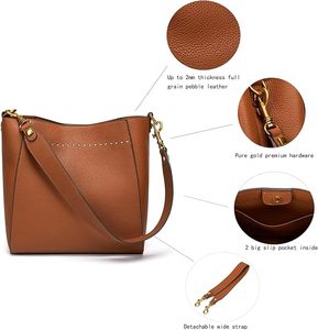 Bolsos de cuero para mujer, bolso de hombro de diseñador y bolsos con correa ancha desmontable y estilo cubo - Product Image 3