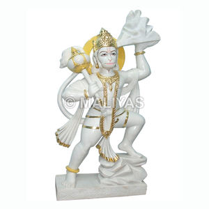 White Marble Hanuman Murti | Handcrafted Veer Hanuman Idol for Home Temple - Product Image 1