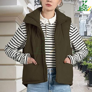 Ropa de calle para mujer, chaleco acolchado de pana, cuello levantado, cierre de botón a presión con cremallera, chaleco cálido sin mangas, ropa exterior de moda de invierno - Product Image 3