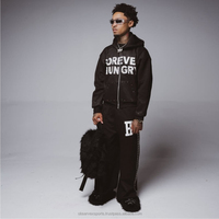 Ensemble de survêtement unisexe en coton respirant avec strass personnalisés, coupe évasée et empilée, pour homme, idéal pour l'hiver et le streetwear