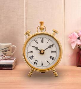 นาฬิกาตั้งโต๊ะทองเหลืองสไตล์วินเทจ พร้อมเข็มบอกเวลาและฟังก์ชั่นเลื่อนปลุก เหมาะสำหรับตกแต่งห้องนั่งเล่น สำนักงานที่บ้าน และใช้เป็นของขวัญ - Product Image 5