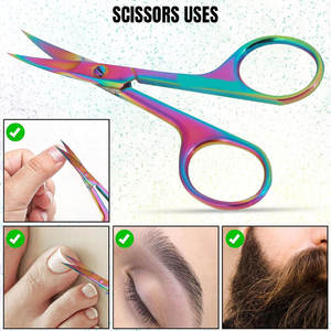 Portable Rainbow <b>Nail</b> <b>Scissors</b> Set Curved Straight Stainless Steel Cuticle Eyebrow Trimming <b>Scissors</b> - Product Image 5
