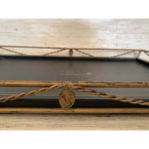 Modern <b>Black</b> Metal <b>Serving</b> <b>Tray</b> with Wire Border and Handle Perfect for Elegant Food <b>Serving</b> and Stylish Kitchen Decorations - Product Image 3