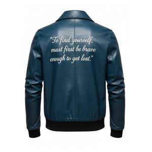 Chaqueta de Motociclista de Cuero Sintético Moderna para Hombre, Color Azul, Ajustada, para Invierno - Product Image 2