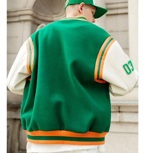 2025 printemps hommes col montant varsité veste vert Baseball Streetwear avec Logo avant et broderie ample Patchwork Design - Product Image 6