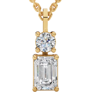 Collier élégant en argent sterling 925 avec pendentif double pierre en diamant simulé taille émeraude et rond, et lien solitaire - Product Image 6