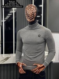 Suéter informal de otoño para hombre para cuello Polo manga larga cremallera calor cálido Cachemira Mohair estampado Jacquard Logo botón raya letra. - Product Image 5