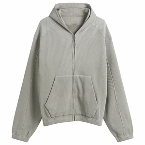 Sweat à capuche thermique gaufré personnalisé pour homme en polyester et coton, style décontracté, à manches longues, zippé, avec finition en tissu texturé - Product Image 6