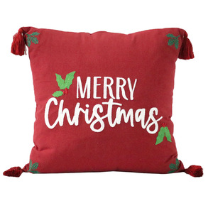 Embroidered Red color 18 * 18 Inch Throw Cotton <b>Christmas</b> Customized <b>Cushion</b> Cover for Hot Sale - Product Image 1