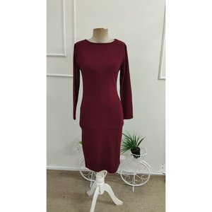 Robe midi à manches longues pour femme en crêpe importé avec détail en dentelle au dos, 37726 - Bourgogne - Product Image 5